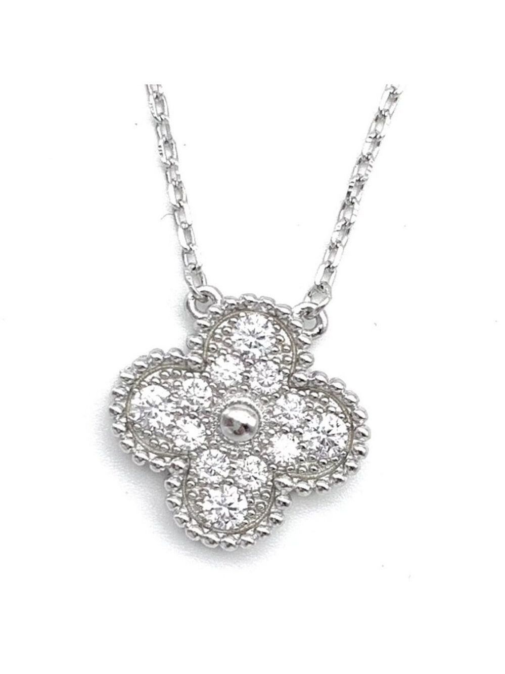 925 Sterling Silver four leaf clover pave set CZ 16”-18” adjustable neck…